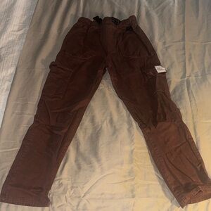 Men's Brown Cargo Pants with Elastic Waist - Utility Style